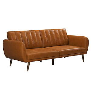 81.5" Novogratz Brittany Futon Sofa Bed & Couch Sleeper (Camel Faux Leather) $152 & More + Free S/H