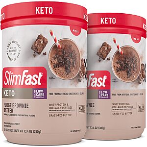 2-Pack 13.4-Oz SlimFast Keto Meal Replacement Powder with Whey & Collagen Protein (Fudge Brownie Batter) $13.07 ($6.54 Each) w/ S&S + Free Shipping w/ Prime or $25+