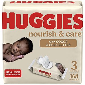3-Pack 56-Count Huggies Nourish & Care Baby Wipes w/ Cocoa and Shea Butter $5.20 w/ Subscribe & Save