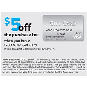 Staples Visa Gift Card Promotion, Get $5 Off Purchase Fee (8/16-8/22) Limit 5 per day per person