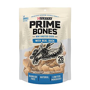 Prime Bones Natural Mini Knotted Dog Chews with Real Duck Dog Treat 26ct for Small Dogs $3.50 with s/s