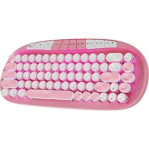 RK ROYAL KLUDGE RK838 Pink Wireless Keyboard, Retro Typewriter Keyboard BT/2.4G/Wired Mode, 75% RGB Hot Swappable Gaming Keyboard with Round Keys 10 Buttons, Pink Switch - $29.99