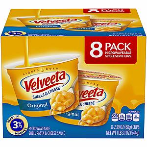 Velveeta Shells and Cheese Cups 8-pack $4.49 w/ 15% or $5.23 w/ 5% S&S