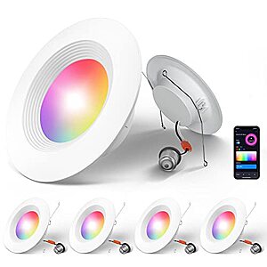 50% off on 4/6/12 Pack Smart LED 5/6 Inch WiFi Can Lights with Baffle Trim, RGBCW Color Changing, Works with Alexa & Google Assistant + Free Shipping $29.99