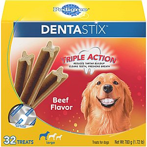 Select Amazon Accounts: 32-Ct Pedigree DENTASTIX Treats for Large Dogs (Beef) $1.35 w/ S&S & More