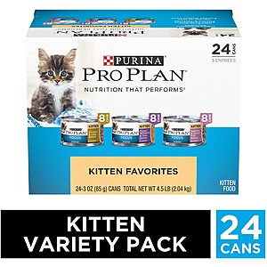 Select Amazon Accounts: 24-Pack 3-Ounce Purina Pro Plan Kitten Canned Wet Cat Food (Variety) $10.58 AC w/ S&S