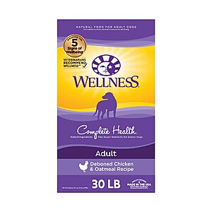 Amazon - Wellness Complete Health Dry Dog Food with Grains, Natural Ingredients,  Adult Dogs (Chicken & Oatmeal, 30-Pound Bag) YMMV $38