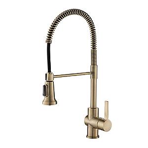 Kraus Britt Single Handle Commercial Kitchen Sink Faucet, Antique Brass Finish $173.99