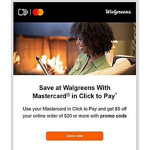 *** Maybe Targeted Offer *** $5 off on $20+ online order  at Walgreens With Mastercard