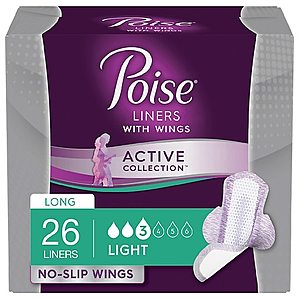 26-Count Poise Active Collection Incontinence Liners w/ Wings $1 & More + Free Store Pickup