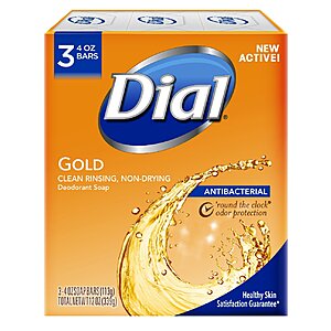 3-Count 4-Oz Dial Antibacterial Deodorant Bar Soap (Gold) $1.33 ($0.44 each) + Free Shipping w/ Prime or on orders over $25