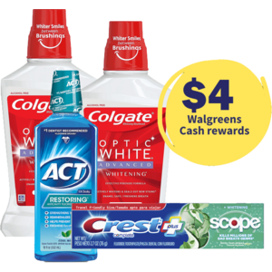 2-Ct 16-oz Colgate Mouthwash + 18-oz ACT Mouthwash + 2.7-oz Crest Toothpaste + $4 Walgreens Cash $6.75 + Free Store Pickup