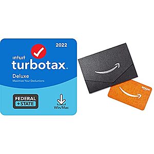 TurboTax 2022 + $10 Amazon Gift Card: Deluxe (Federal) $37, Deluxe (Federal + State) $45 & More + Free S&H