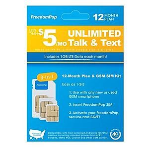 FreedomPop 1GB 12-Month Prepaid SIM $14.98 Clearance at some Target B&M Stores (YMMV)