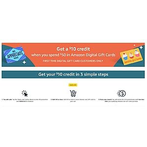 $10 credit for $50 Amazon Giftcard Purchase at Amazon.com - YMMV