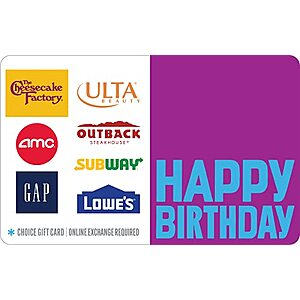 $50 Happy Birthday eGift Card (AMC, Subway, Lowe's) + $7.50 Amazon Promo Credit $50 (Email Delivery) & More