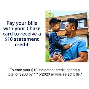 Select Chase Cardholders: Earn $10 Statement Credit on Spending $200+ on Utilities, Internet, Cable, Phone Services or Insurance Bills (YMMV)