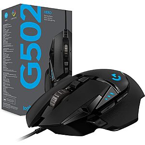 Logitech G502 Hero RGB Wired Programmable Gaming Mouse w/ Adjustable Weights (Black) $31.99 AC + Free Shipping via Amazon