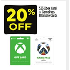 Dollar General Black Fridaygift card deals, 20% off $25 XBOX card or Gamepass Ultimate Cards, 2x $25 Doordash, Fandango/Vudu, for $40, 20% off Playstation/XBOX multipack cards+more