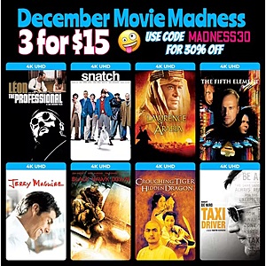 FanFlix Sony December Digital Movie Madness w/ Extra 30% Off Code: 3 for $10.50: The Fifth Element, Snatch, Taxi Driver, Jumanji, Chappie, District 9, Stripes, Whiplash & Many More