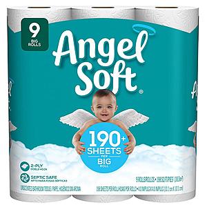 Angel Soft Bathroom Tissue 9 Big Rolls $1.99