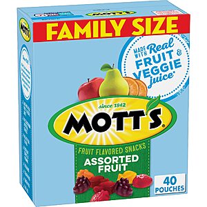 40-Count 0.8-Oz Mott's Fruit Flavored Snack Pouches (Assorted Fruit) $5.74 w/ S&S + Free Shipping w/ Prime or $25+