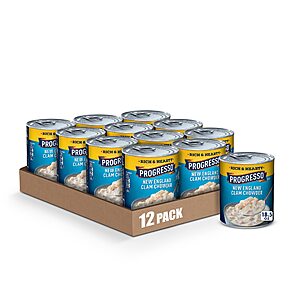 12-Pack 18.5oz Progresso Rich & Hearty Soup (New England Clam Chowder) $17.65 w/ Subscribe & Save