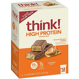 12-Count 2.1-Oz think! Protein Bars (Brownie Crunch or Creamy Peanut Butter) from $11.39 w/ S&S + Free Shipping w/ Prime or on $35+