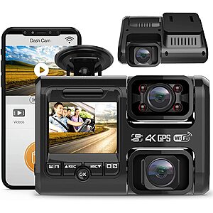 PRUVEEO 2K + 2K Dual Dash Cam w/ GPS & WiFi $69.60 + Free Shipping