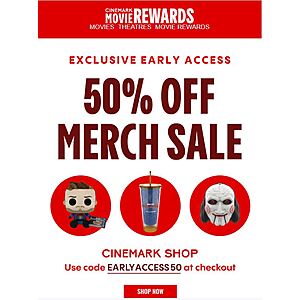 Shop Cinemark: 50% OFF 2023 MERCH SALE on select products using code EARLYACCESS50