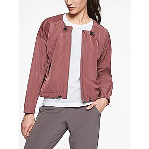 Athleta Clearance: Crushed Berry Chill Bomber Jacket $21.59, White Modern Life Hoodie $27.98 & More + Free S/H $50+