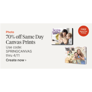 Walgreens Photos: 70% off Same Day Canvas Prints | Enter code SPRINGCANVAS $11.99