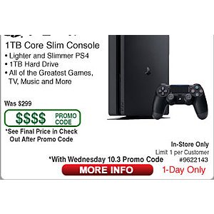 PlayStation 4 Slim 1TB console $259 Frys in store pickup with promo code