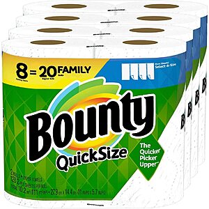 Bounty Quick Size Paper Towels, White, 4 Packs Of 2 Family Rolls = 8 Family Rolls - $10.11