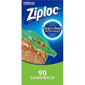 $3.22 /w S&S: Ziploc Sandwich and Snack Bags, 90 Count