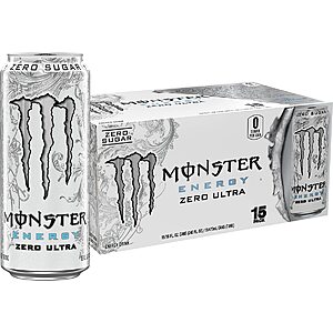 Monster Energy Drinks 30% Off: 15-Pk 16-Oz Zero Ultra Energy Drink (Sugar Free) $16.25 w/ Subscribe & Save & More