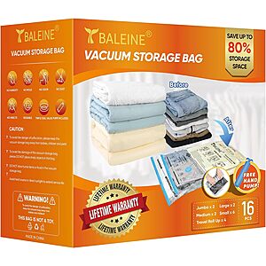 Baleine Vacuum Storage Bags w/ Hand Pump: 12 Packs (24"x16") $7.58, 16 Packs (Various Sizes) $9.17, 20 Packs (Various Sizes) $10 + Free Shipping w/ Prime or orders $35+