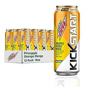 $9.60 /w S&S: 12-Count 16-Oz Mountain Dew Kickstart Energy Drink (Pineapple Orange Mango)