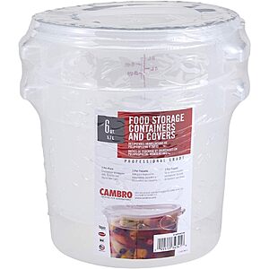 back in stock, Cambro RFS6PPSW2190 6-Quart Round Food-Storage Container with Lid, Set of 2 for $9.68