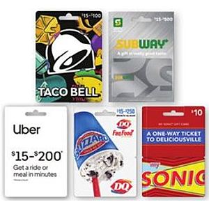 Dollar General: 15% off Gift Cards - Uber, Subway, Taco Bell, Dairy Queen, Sonic - B&M