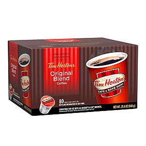 Tim Horton's Single Serve Coffee Cups, Medium Roast, 80 Count @Amazon -Clip 25% off coupon S&S w/5 items $21.14