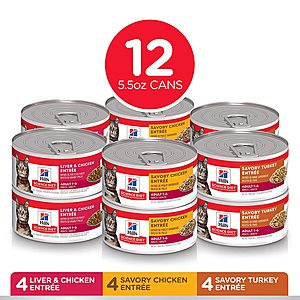 Subscribe and Save Deal: Hill's Science Diet Wet Cat Food, Adult, Variety, 12-pack [Minced] $12.29