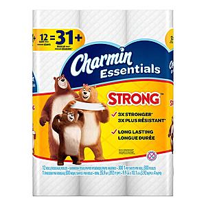 12 Count Charmin Essentials Giant Rolls Bath Tissue: Soft or Strong - 36 Rolls for 8.73 + tax Free Store Pickup $8.73