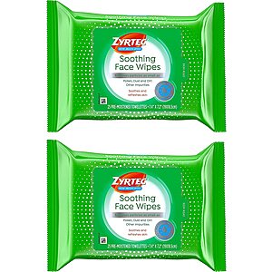 2-Pack 25-Count Zyrtec Soothing Non-Medicated Face Wipes w/ Micellar Water & Cetirizine $4.60 w/ S&S + Free Shipping w/ Prime or on $25+