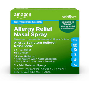 3-Pack 144-Sprays Amazon Basic Care 24-Hour Allergy Relief Nasal Spray Non-Drowsy Medication $13.65 w/ S&S + Free Shipping w/ Prime or on $25+