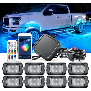 8-Pods MNJ Motor RGBW LED Rock Lights Kit w/ Phone App & Wireless Remote Controller $41.95 + Free Shipping