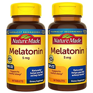Vitamins & Supplements: 90-Count Nature Made 5mg Melatonin Tablets 2 for $5.15 w/ Subscribe & Save & More