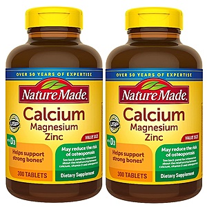 Supplements BOGO Free + 35% Off: 300-Ct Nature Made Calcium Magnesium Zinc w/ D3 2 for $7.70 w/ Subscribe & Save & More
