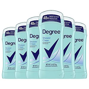 6-Pk 2.6oz Degree 48-Hour Sweat & Odor Protection Antiperspirant Deodorant (Shower Clean) $9 w/ Subscribe & Save