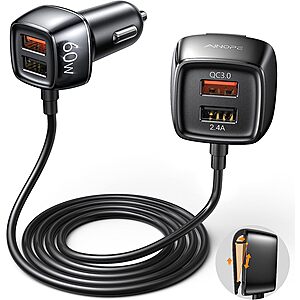 4-Port AINOPE 60W QC 3.0 Family Car Charger Adapter $7.90 + Free Shipping w/ Prime or on $25+